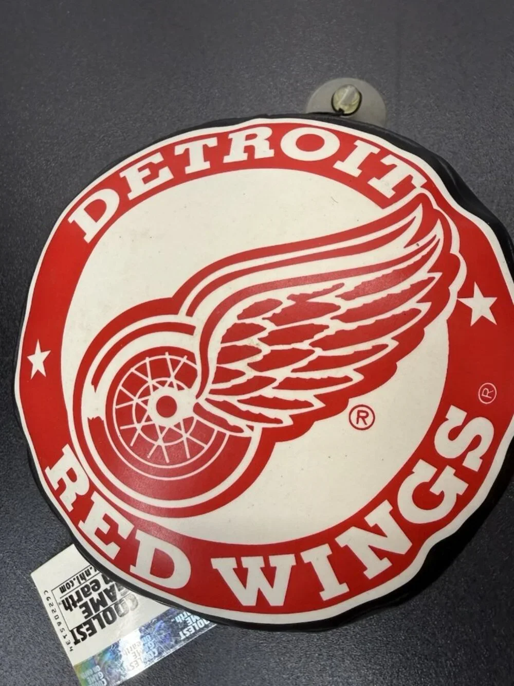 Vintage Detroit Redwings Hockey Puck Stuffed Vinyl Window Hanger Suction Cup